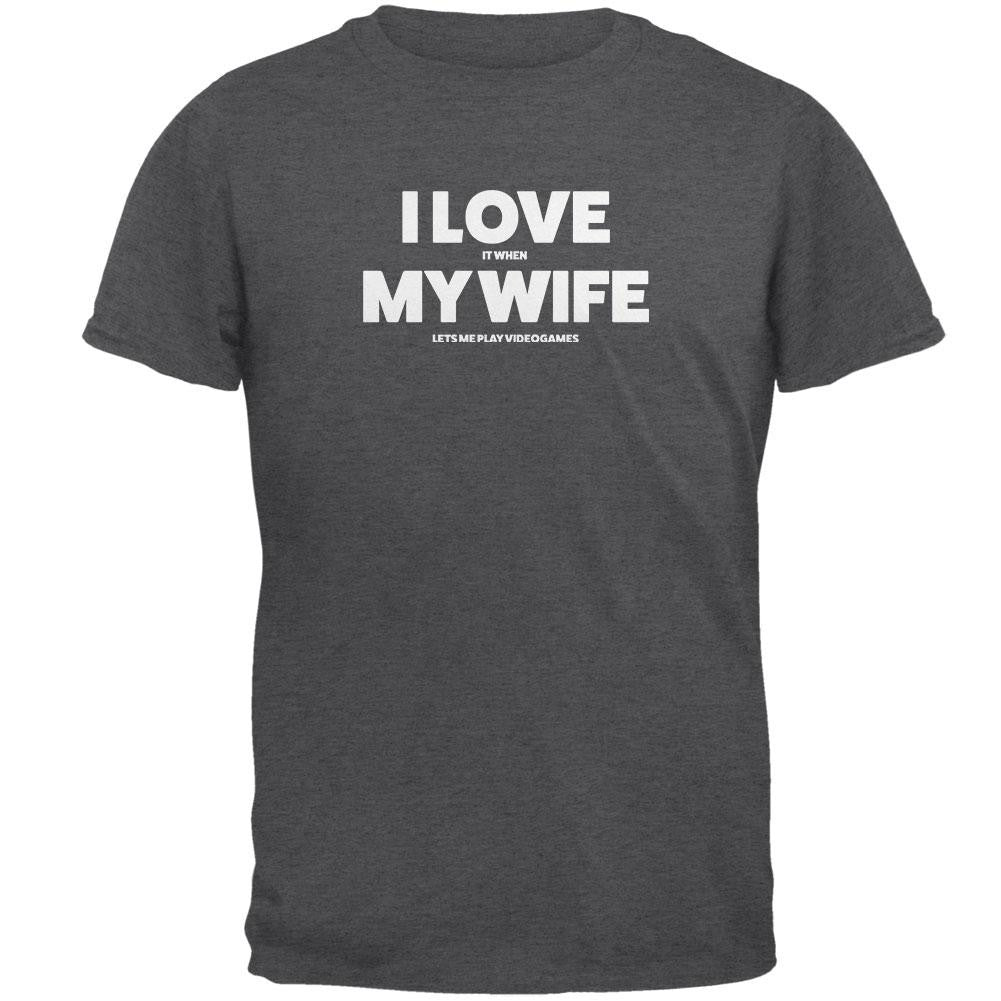 Valentines I Love My Wife Video Games Dark Heather Adult T-Shirt Men's T-Shirts Old Glory 2XL Grey 