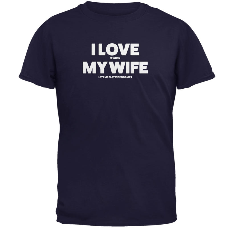 Valentines I Love My Wife Video Games Navy Adult T-Shirt Men's T-Shirts Old Glory 3XL Navy 