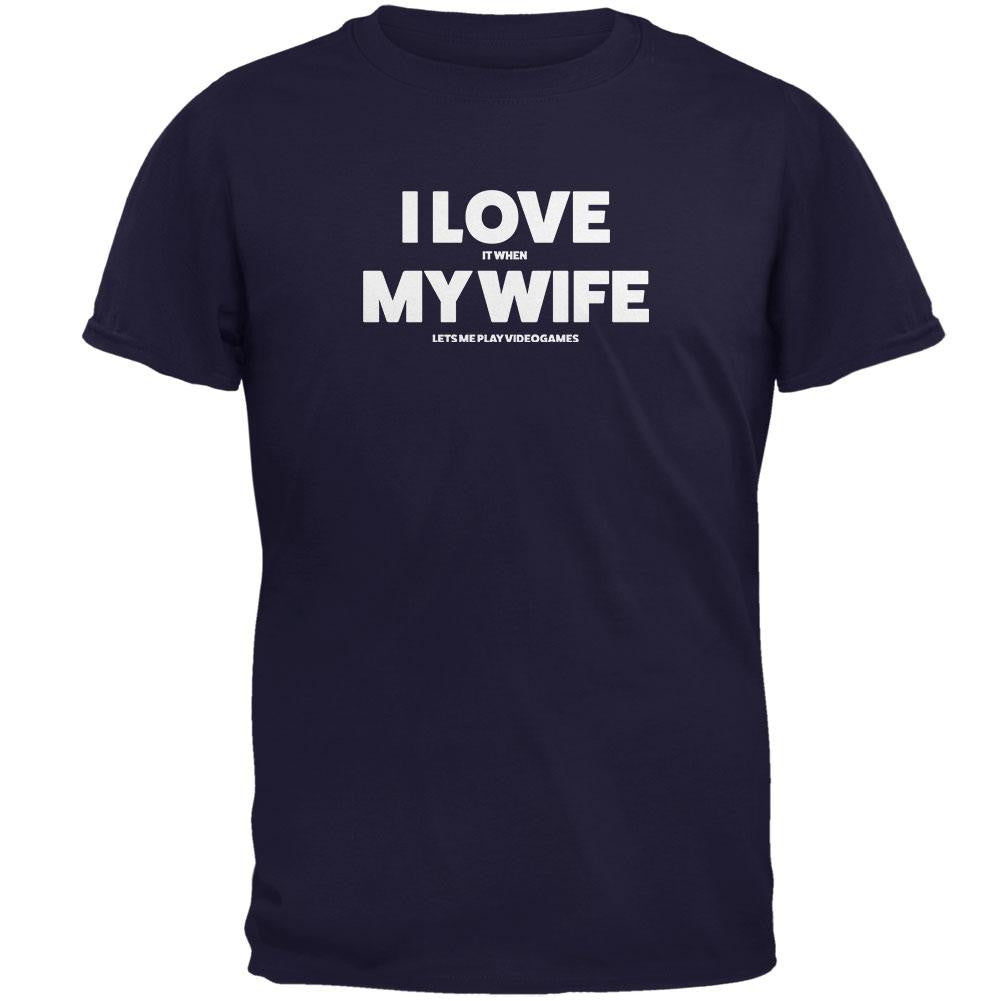 Valentines I Love My Wife Video Games Navy Adult T-Shirt Men's T-Shirts Old Glory 2XL Blue 