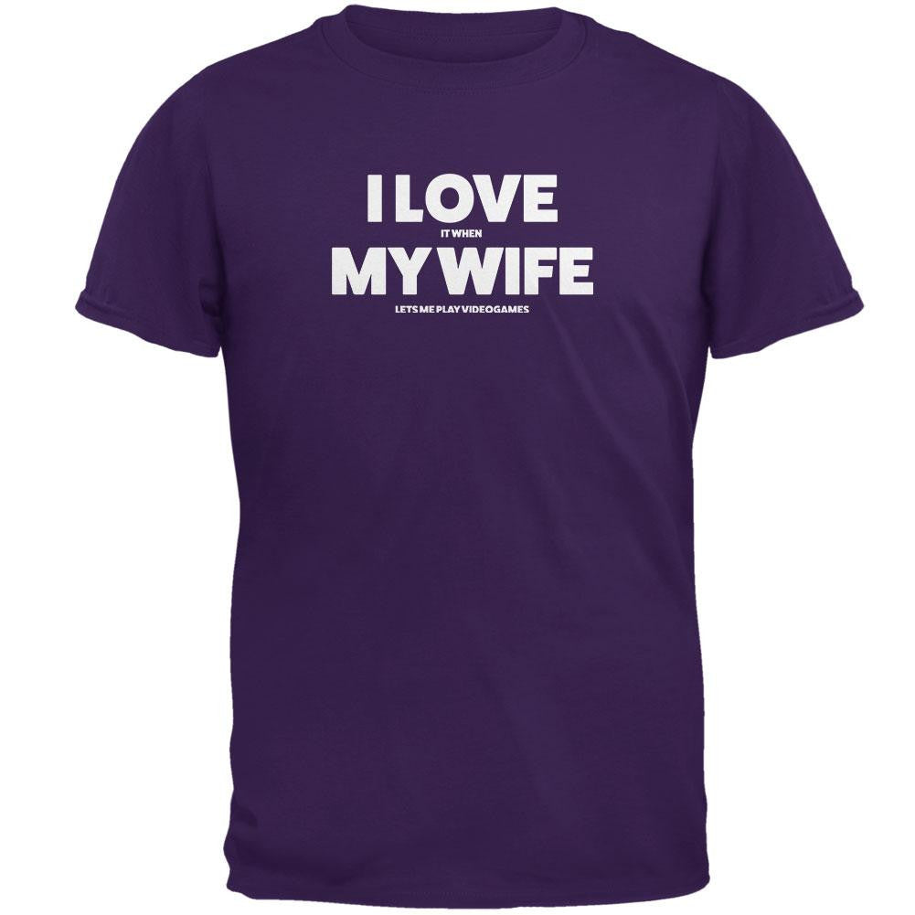 Valentines I Love My Wife Video Games Purple Adult T-Shirt Men's T-Shirts Old Glory 2XL Purple 