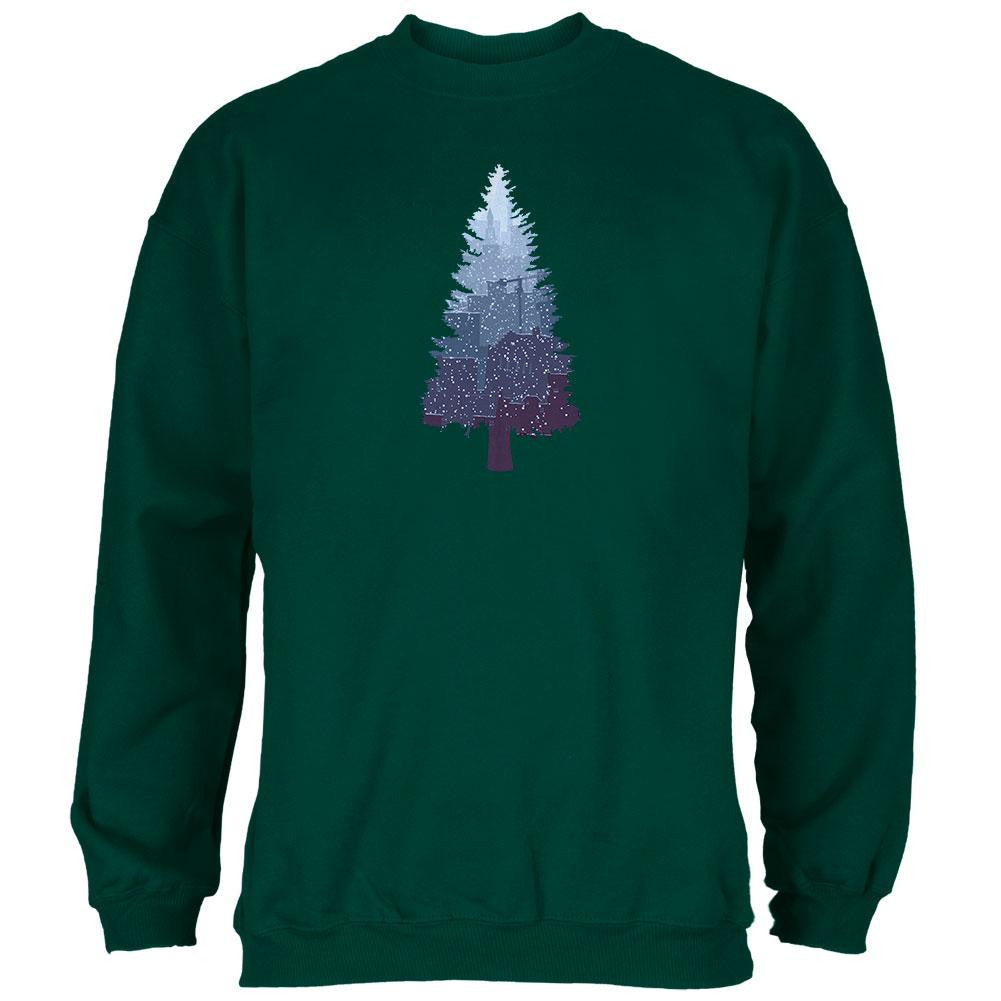 Christmas Tree Snowy City Forest Adult Sweatshirt Men's Sweatshirts Old Glory 2XL Green 