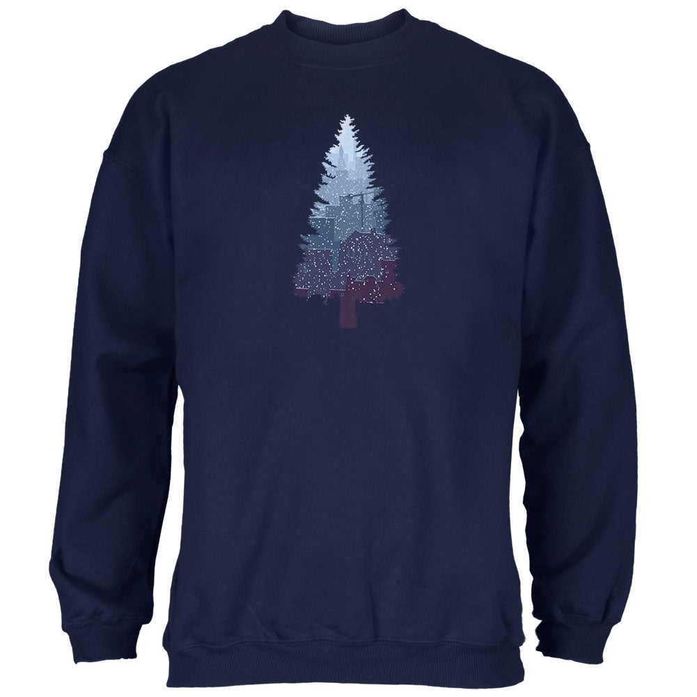 Christmas Tree Snowy City Navy Adult Sweatshirt Men's Sweatshirts Old Glory 2XL Blue 