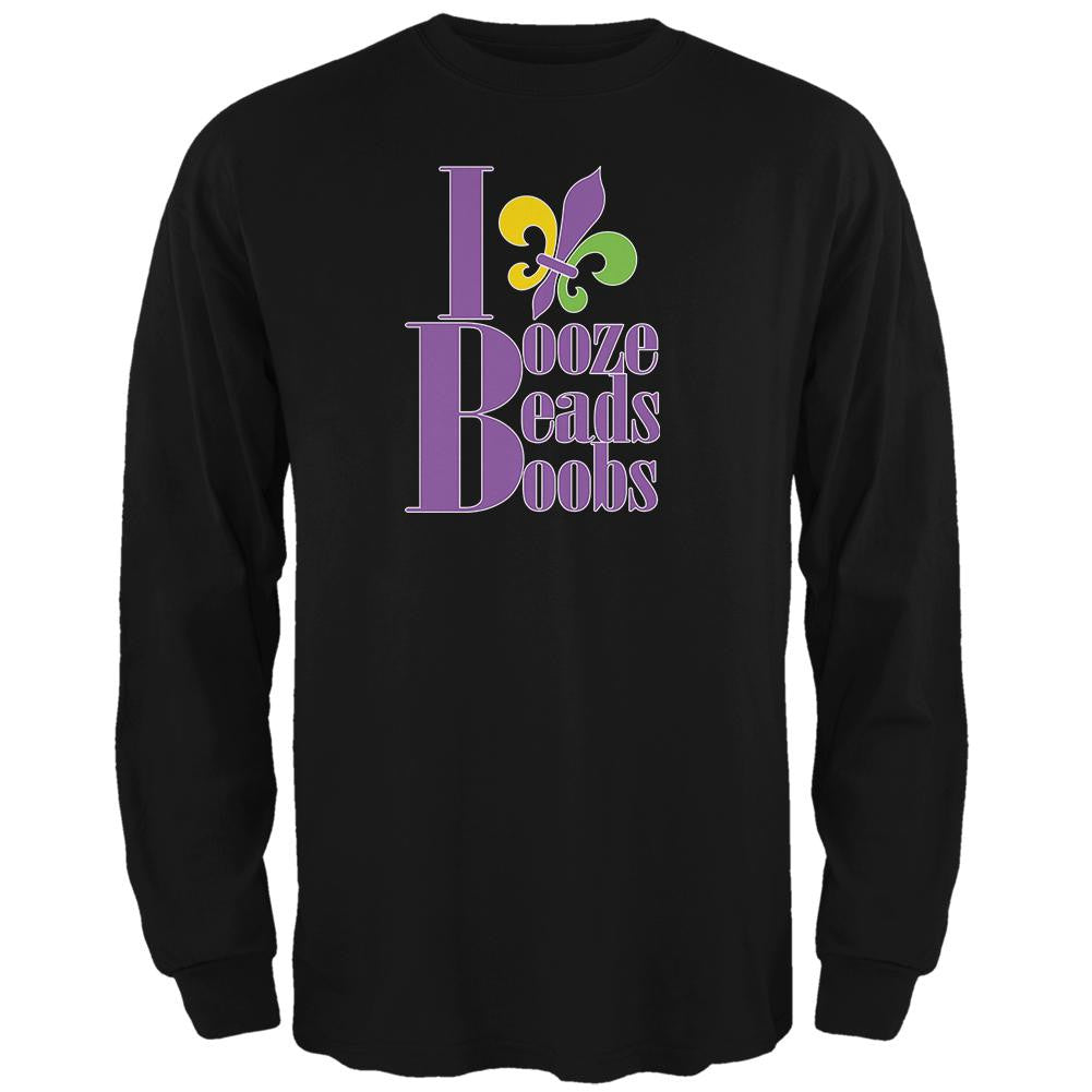 Mardi Gras Booze Beads Boobs Black Adult Long Sleeve T-Shirt Men's Long Sleeves Old Glory 2XL Black 