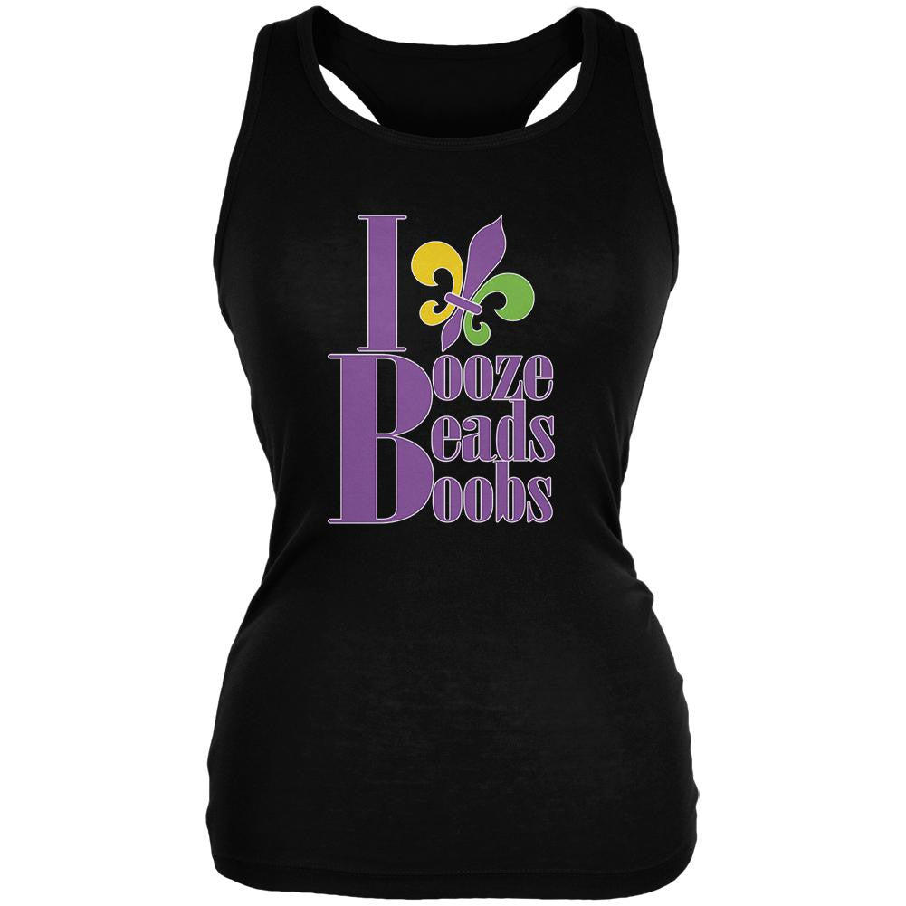 Mardi Gras Booze Beads Boobs Black Juniors Soft Tank Top Juniors Tank Tops Old Glory 2XL Black 