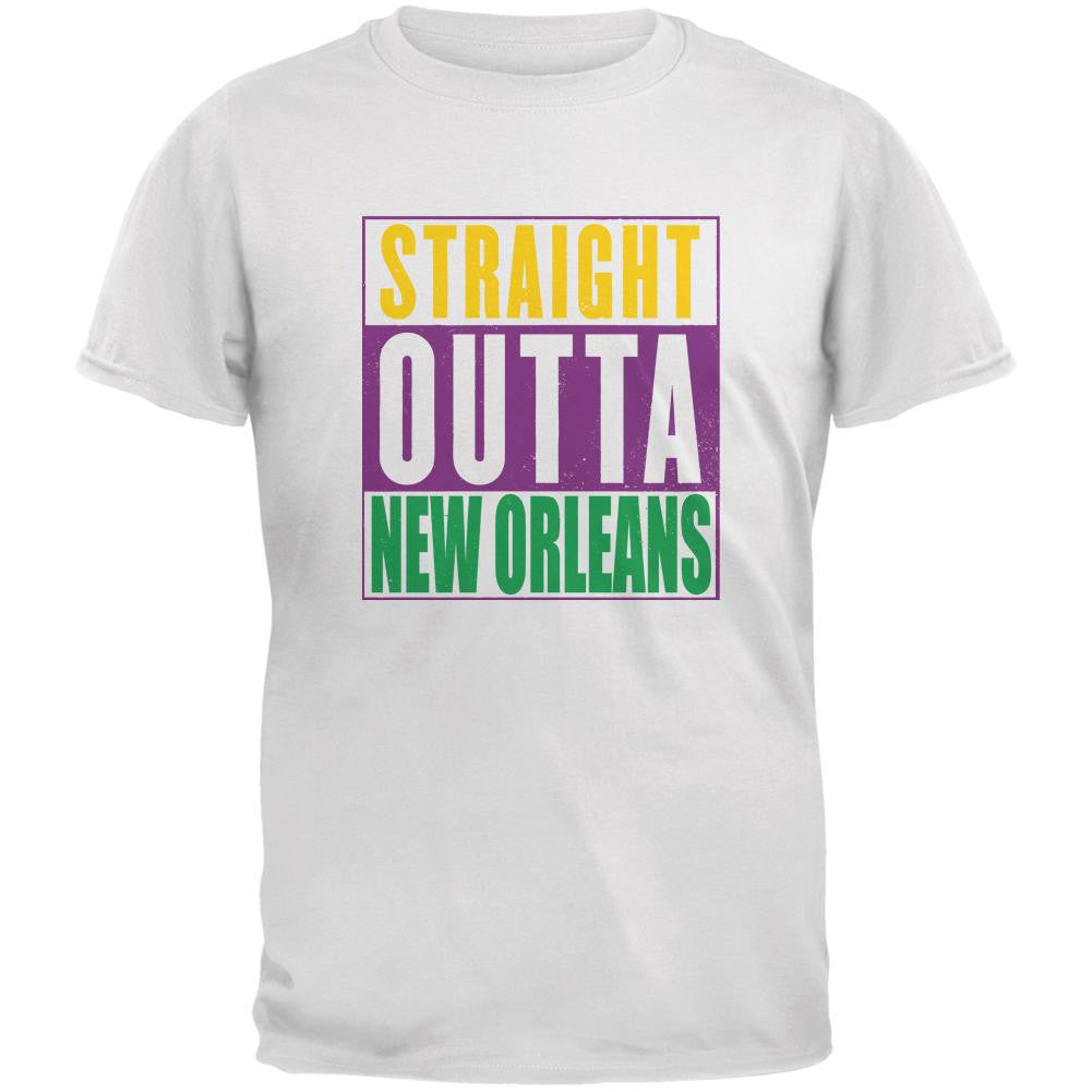 Mardi Gras Straight Outta New Orleans White Adult T-Shirt Men's T-Shirts Old Glory 2XL White 