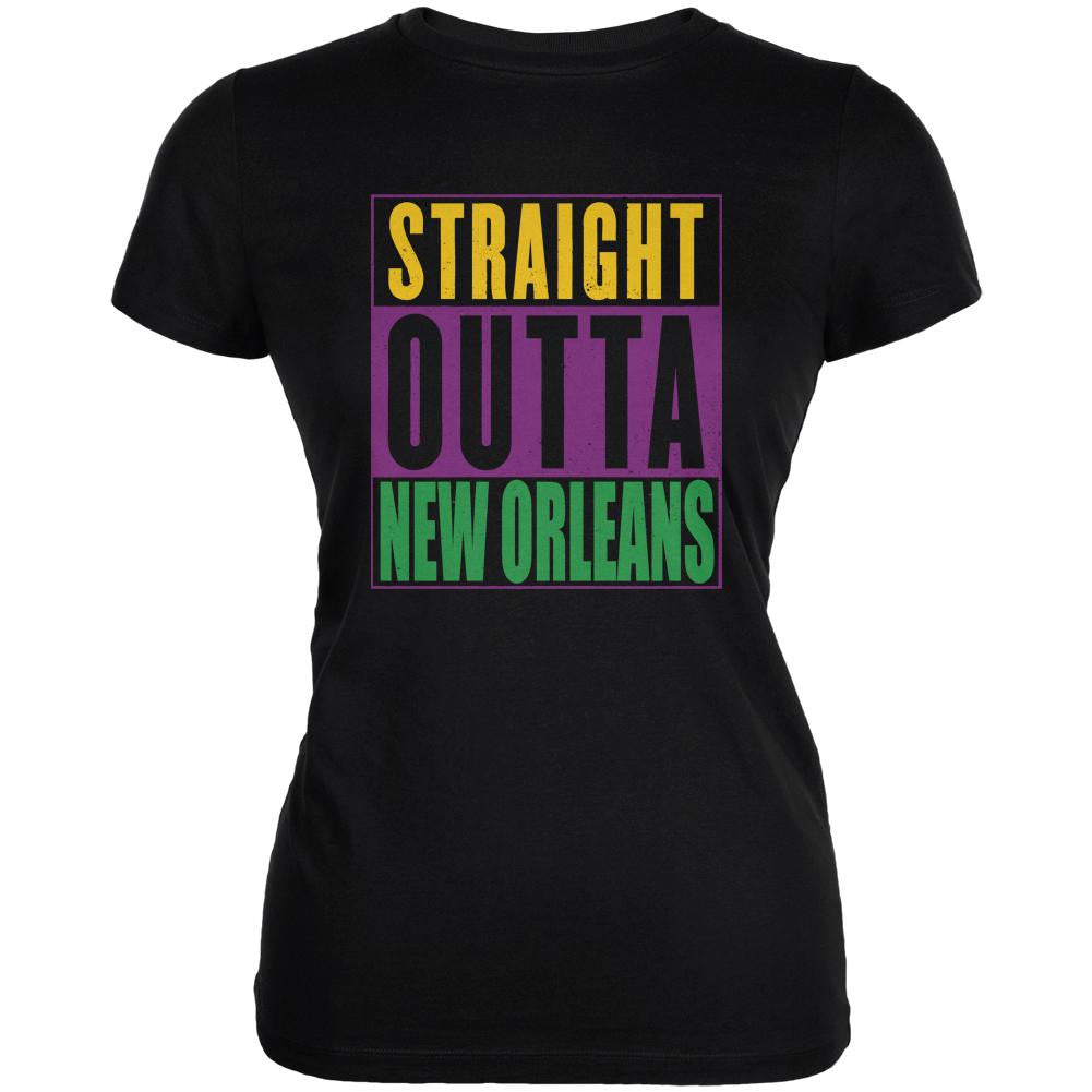 Mardi Gras Straight Outta New Orleans Black Juniors Soft T-Shirt Juniors T-Shirts Old Glory 2XL Black 