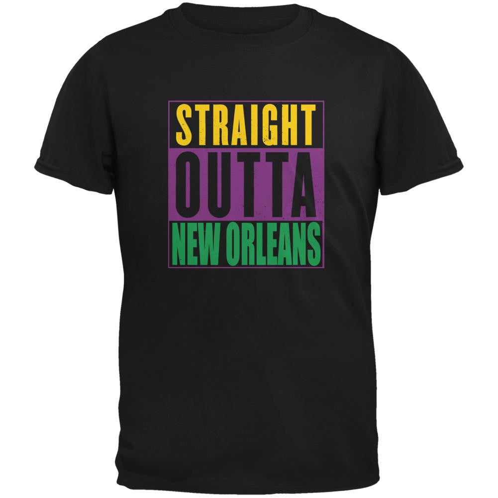 Mardi Gras Straight Outta New Orleans Black Youth T-Shirt Youth T-Shirts Old Glory LG Black 