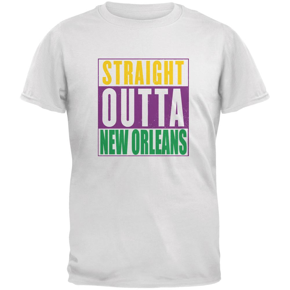 Mardi Gras Straight Outta New Orleans White Youth T-Shirt Youth T-Shirts Old Glory LG White 