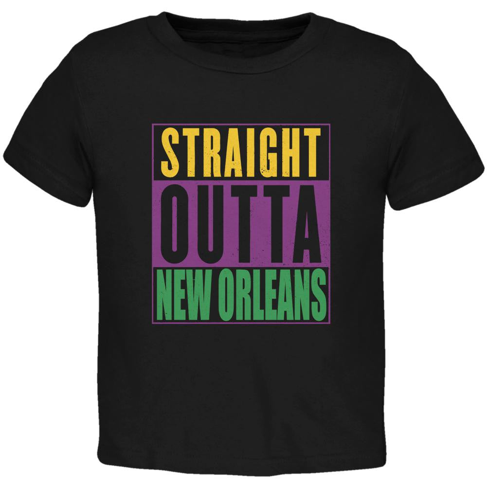 Mardi Gras Straight Outta New Orleans Black Toddler T-Shirt Toddler T-Shirts Old Glory 2T Black 