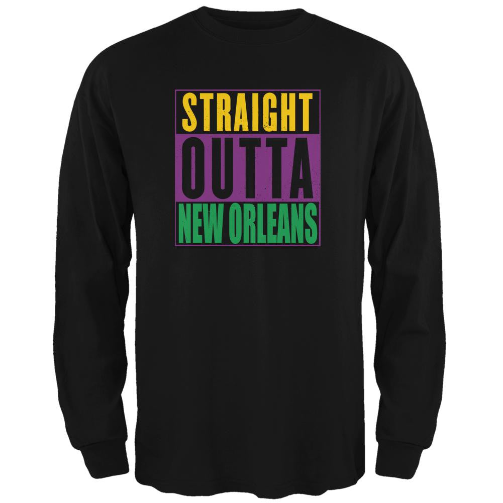 Mardi Gras Straight Outta New Orleans Black Adult Long Sleeve T-Shirt Men's Long Sleeves Old Glory 2XL Multi 