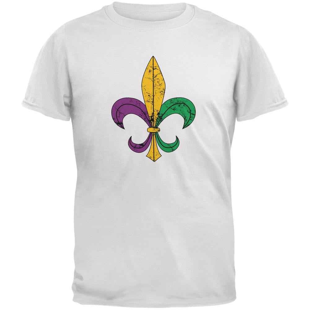 Mardi Gras Fleur De Lis Distressed White Adult T-Shirt Men's T-Shirts Old Glory 2XL White 