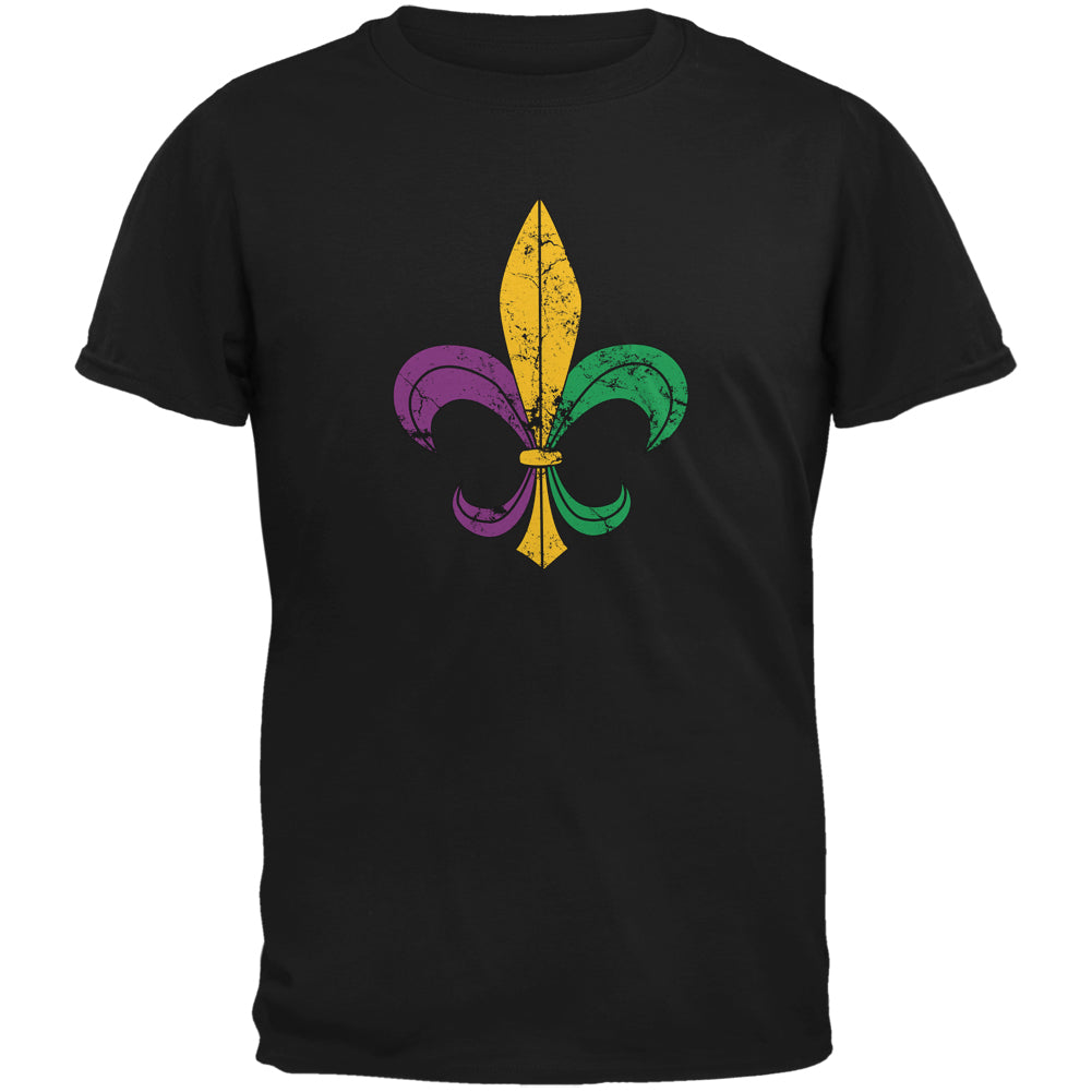 Mardi Gras Fleur De Lis Distressed Black Adult T-Shirt Men's T-Shirts Old Glory 3XL Black 