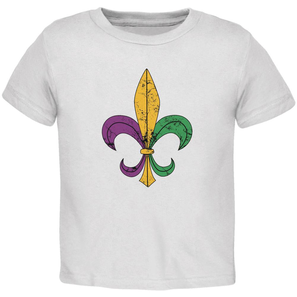 Mardi Gras Fleur De Lis Distressed White Toddler T-Shirt Toddler T-Shirts Old Glory 2T White 