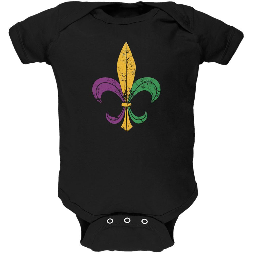 Mardi Gras Fleur De Lis Distressed Black Soft Baby One Piece Baby One Piece Old Glory 0-3M Black 