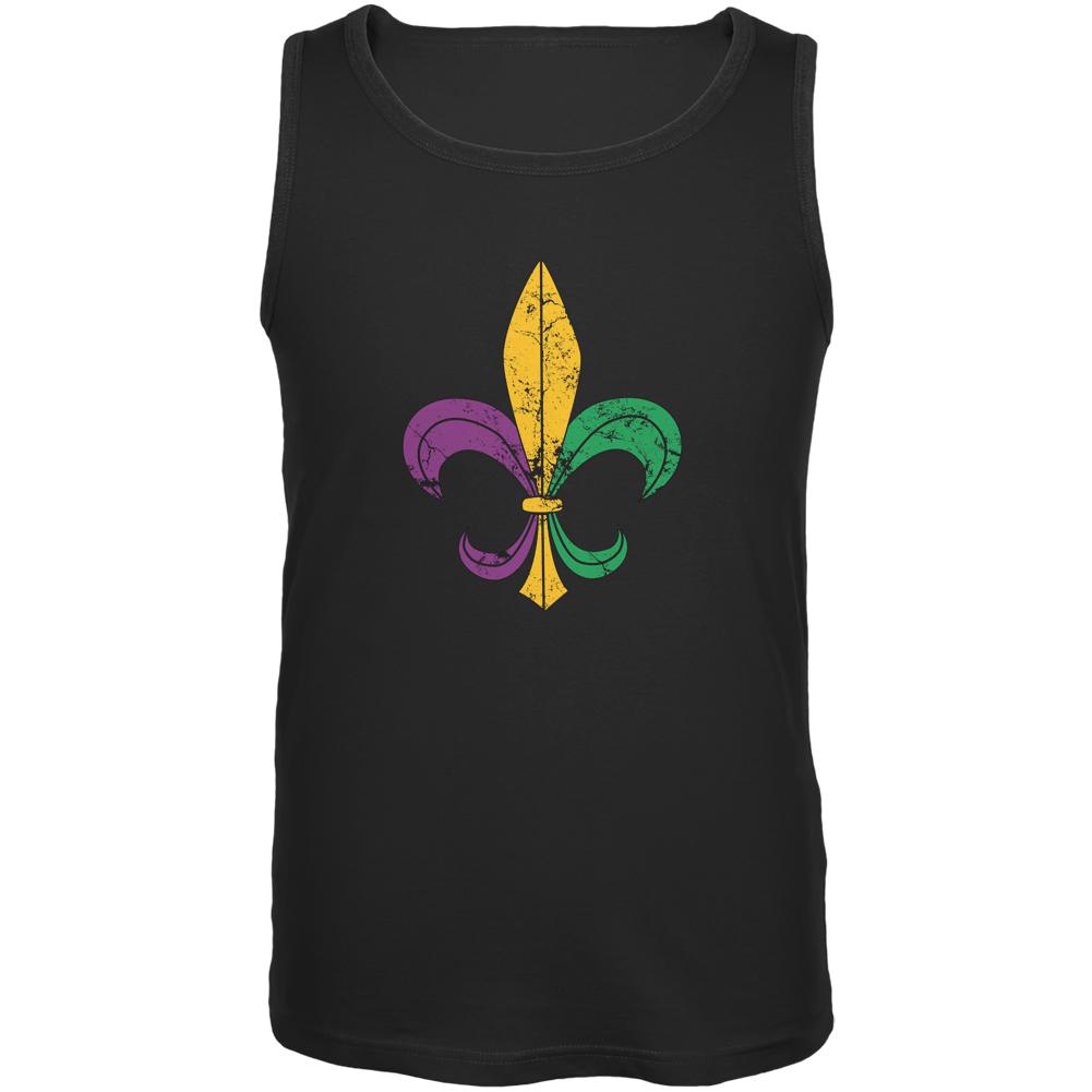 Mardi Gras Fleur De Lis Distressed Black Adult Tank Top Men's Tank Tops Old Glory 2XL Black 