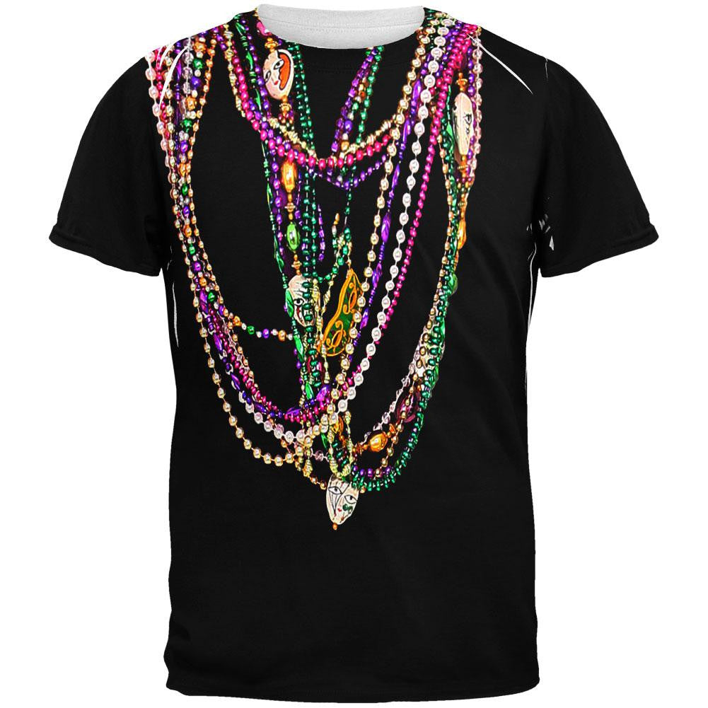 Mardi Gras Beads Black All Over Adult T-Shirt Men's T-Shirts Old Glory 2XL Multi 