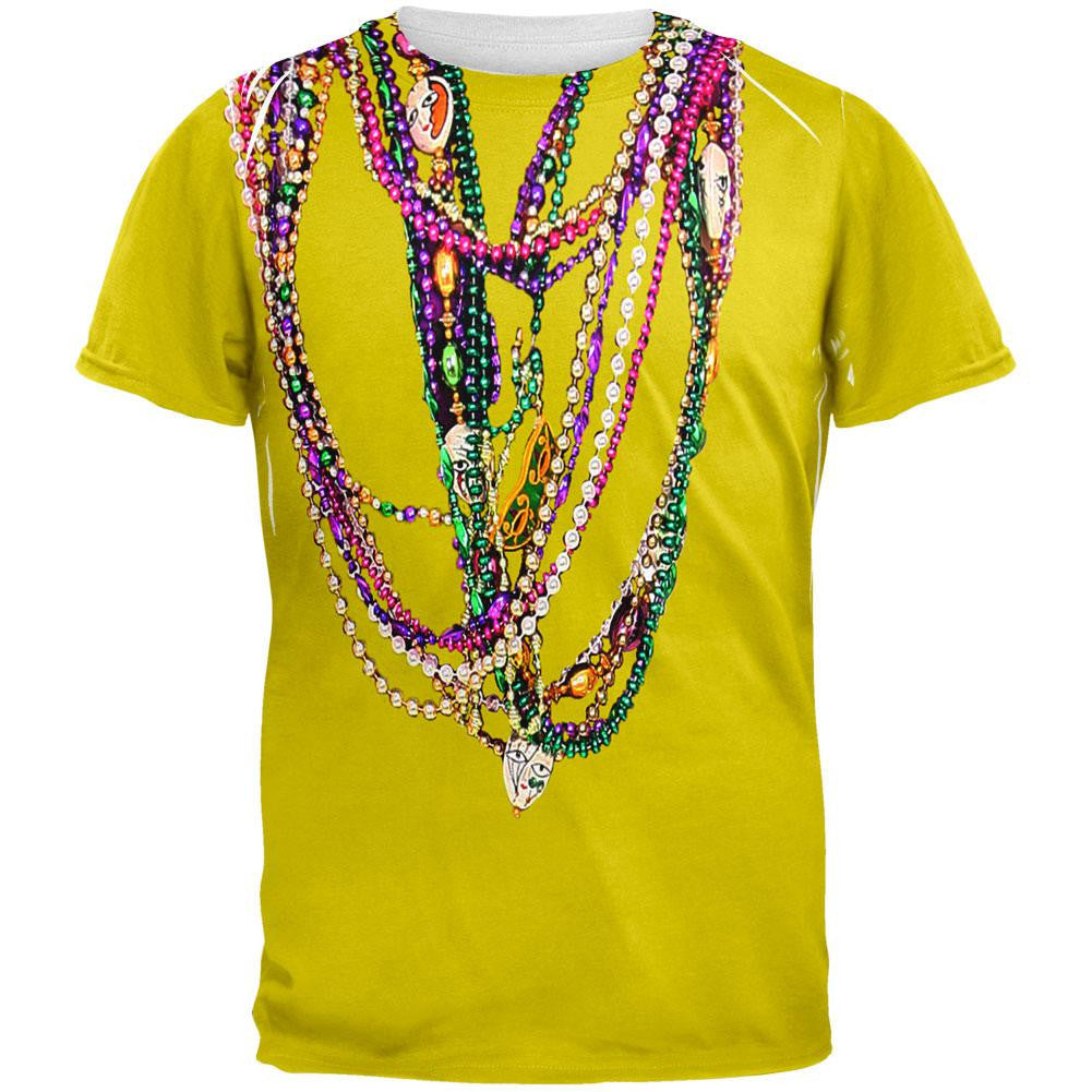 Mardi Gras Beads Yellow All Over Adult T-Shirt Men's T-Shirts Old Glory 2XL Multi 