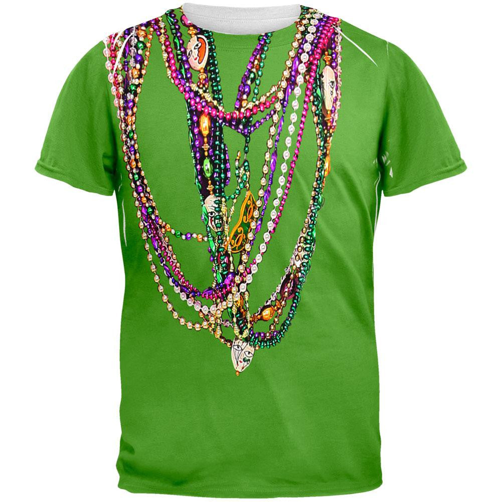 Mardi Gras Beads Green All Over Adult T-Shirt Men's T-Shirts Old Glory 2XL Multi 