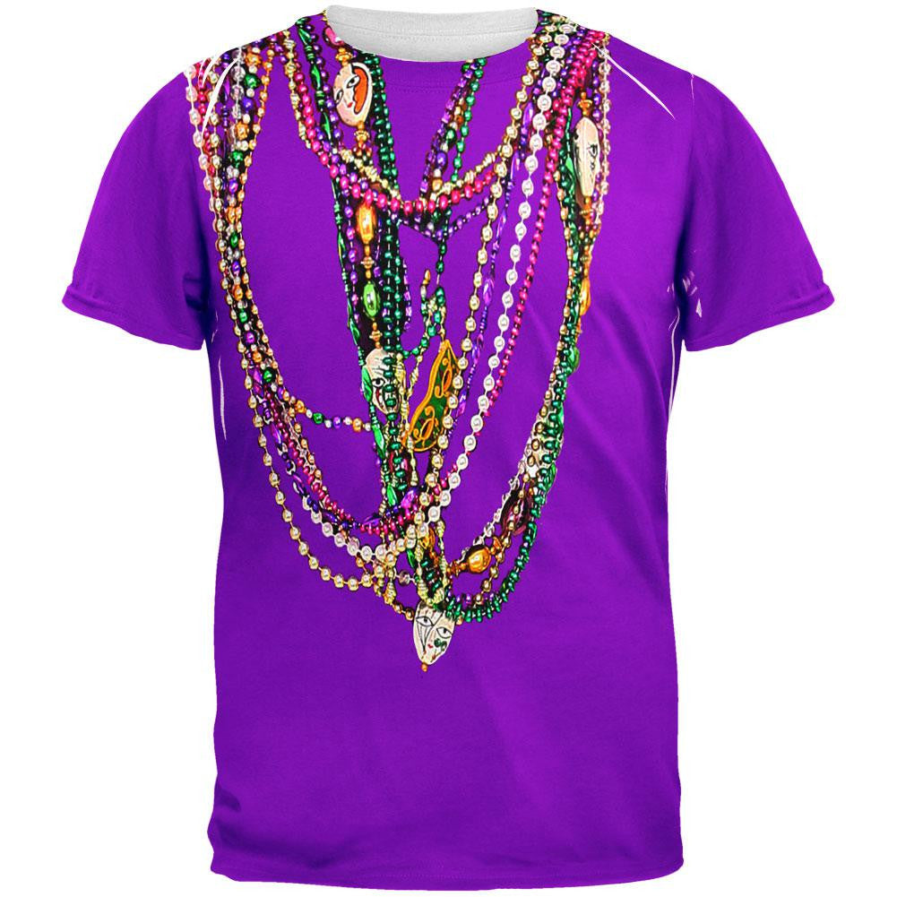 Mardi Gras Beads Purple All Over Adult T-Shirt Men's T-Shirts Old Glory 2XL Multi 