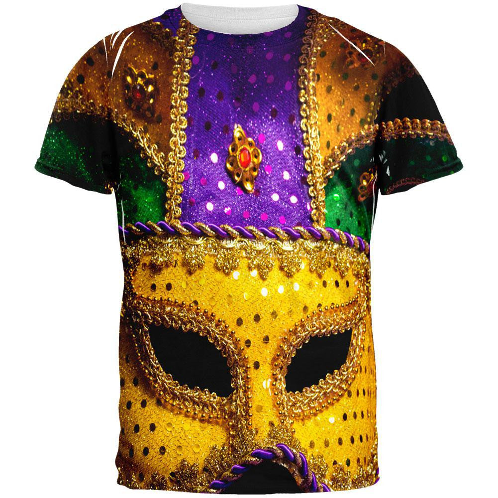 Mardi Gras Large Mask All Over Adult T-Shirt Men's T-Shirts Old Glory 2XL Multi 