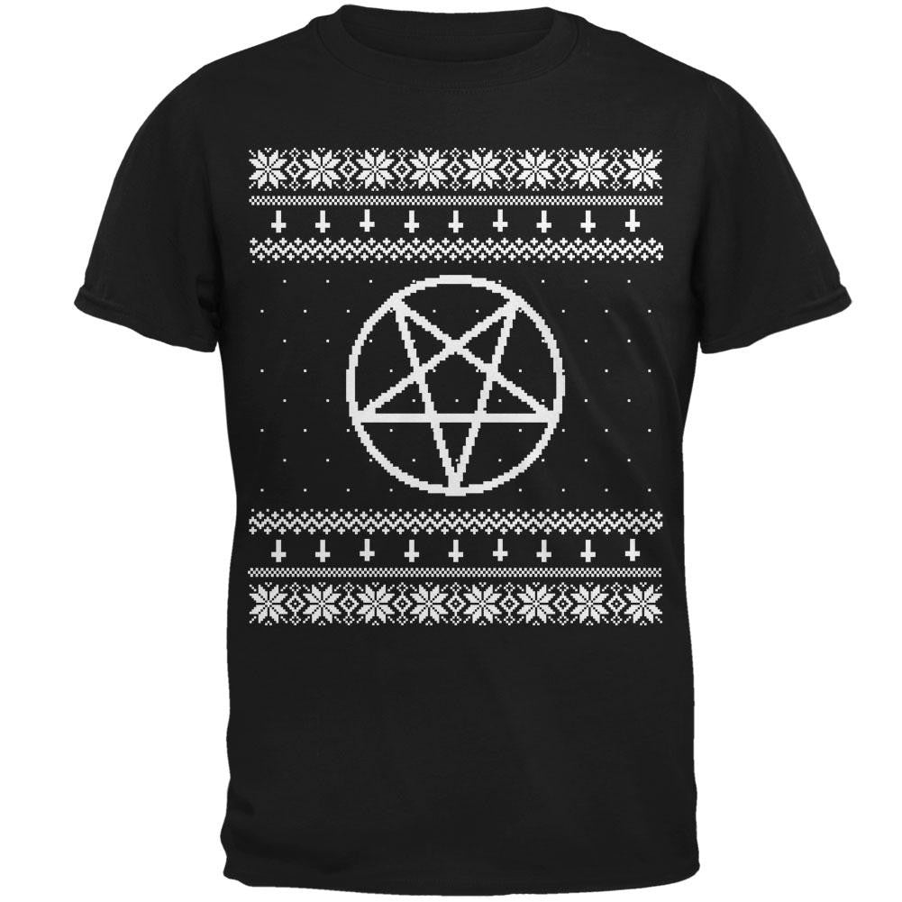 White Satanic Pentagram Ugly Christmas Sweater Black Adult T-Shirt Men's T-Shirts Old Glory 2XL Black 