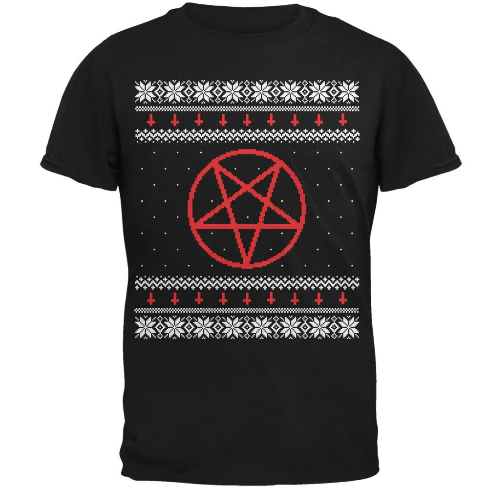 Satanic Pentagram Ugly Christmas Sweater Black Adult T-Shirt Men's T-Shirts Old Glory 2XL Black 