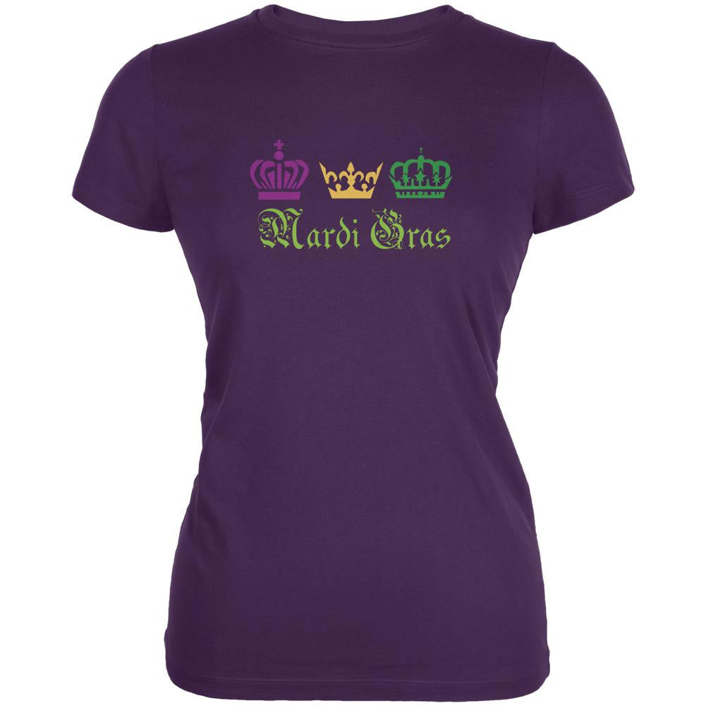 Mardi Gras Crowns Purple Juniors Soft T-Shirt Juniors T-Shirts Old Glory 2XL Purple 