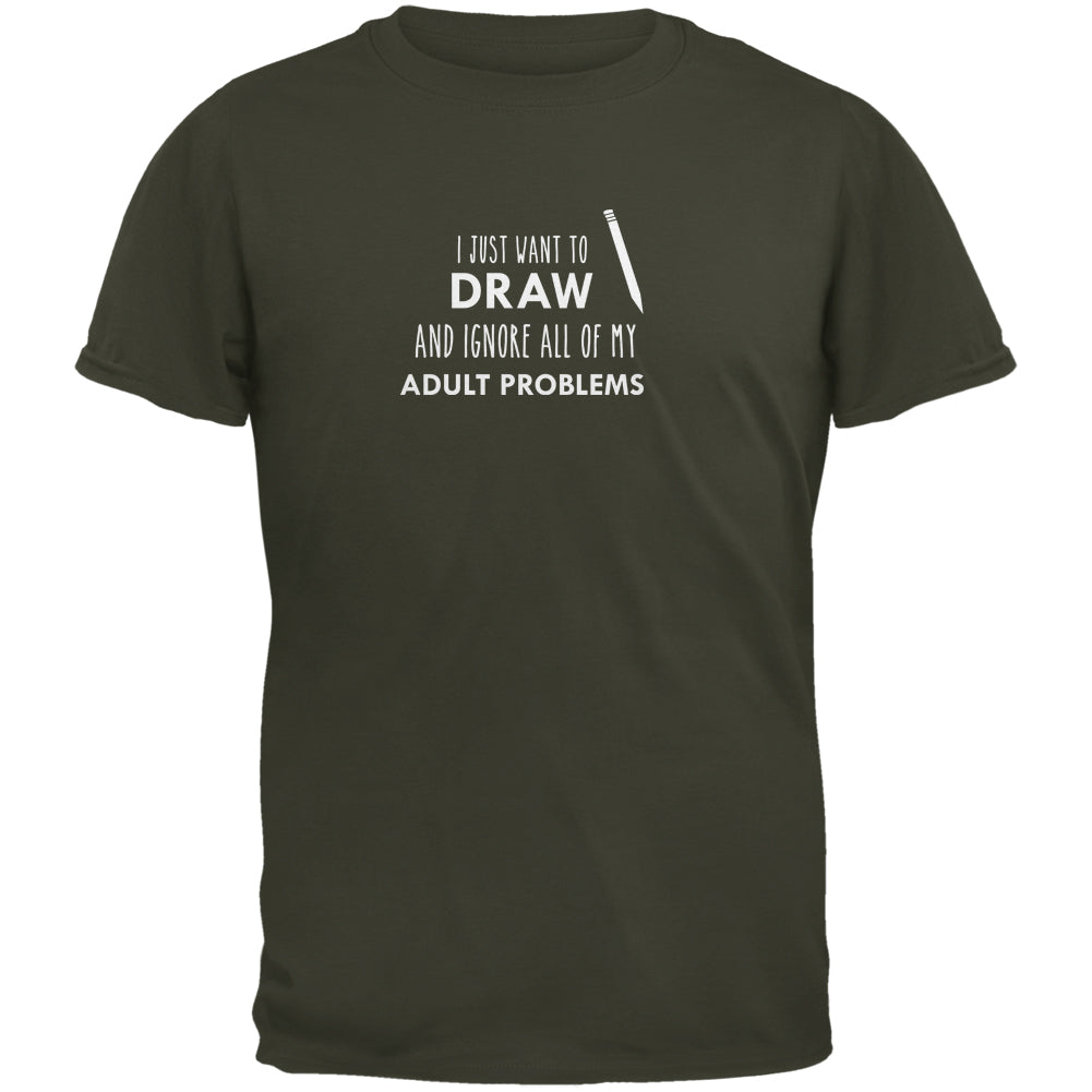I Just Want to Draw Olive Adult T-Shirt Men's T-Shirts global MD Green 