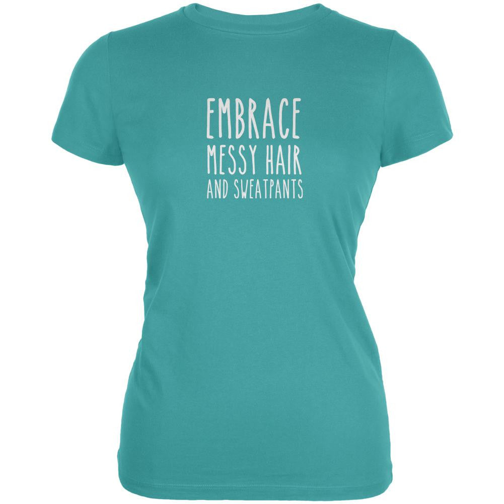 Embrace Messy Hair Sea Blue Juniors Soft T-Shirt Juniors T-Shirts Old Glory LG Blue 