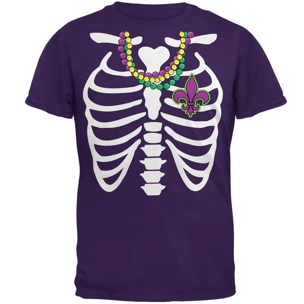 Mardi Gras Skeleton Fleur-de-lis Heart Purple Adult T-Shirt Men's T-Shirts Old Glory 2XL Purple 