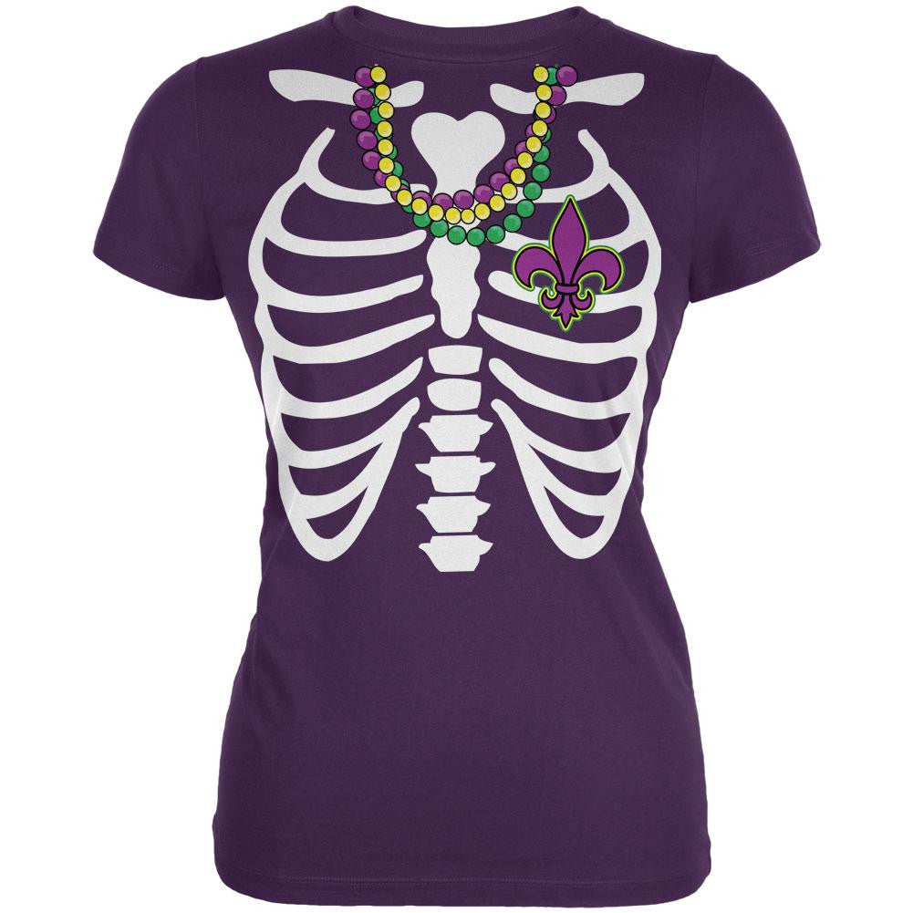 Mardi Gras Skeleton Fleur-de-lis Heart Purple Juniors Soft T-Shirt Juniors T-Shirts Old Glory 2XL Purple 