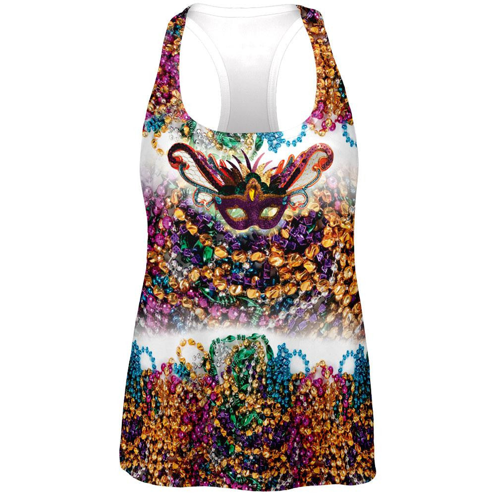 Mardi Gras Trippy Mask Beads All Over Womens Racerback Tank Top Juniors Tank Tops Old Glory 2XL Multi 