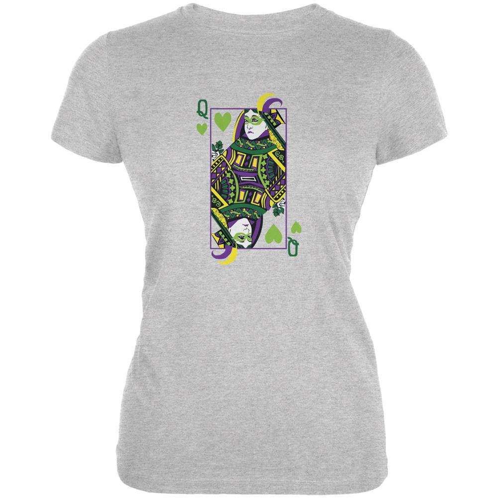 Mardi Gras Queen of Hearts Heather Grey Juniors Soft T-Shirt Juniors T-Shirts Old Glory 2XL Grey 