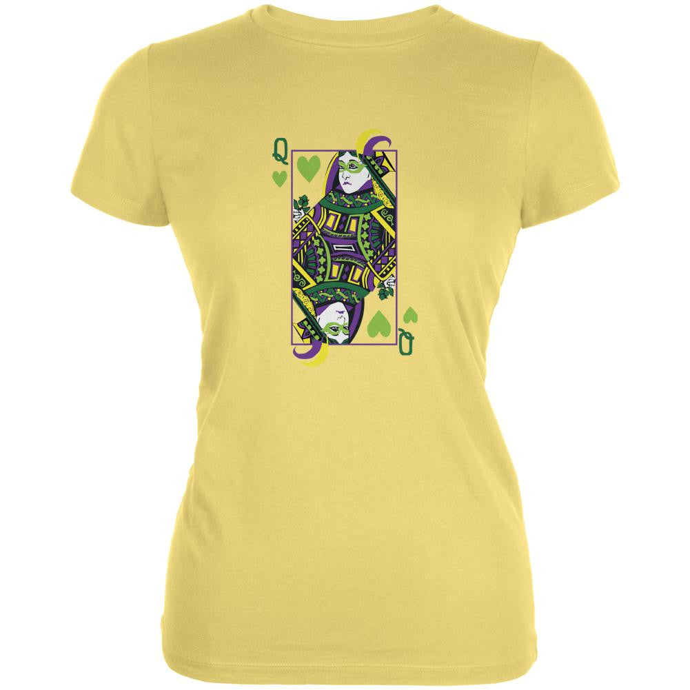 Mardi Gras Queen of Hearts Yellow Juniors Soft T-Shirt Juniors T-Shirts Old Glory LG Yellow 