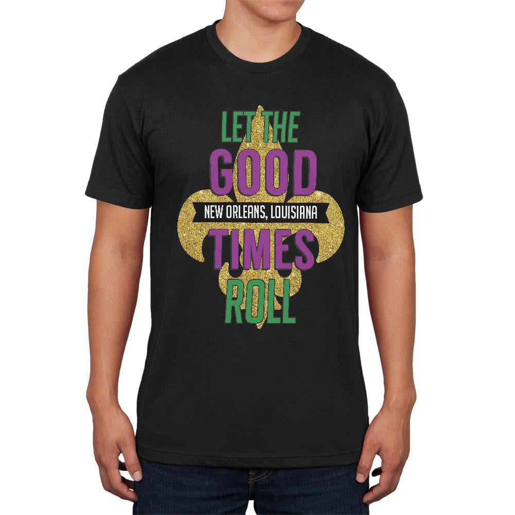 Mardi Gras Let the Good Times Roll Black Soft Adult T-Shirt Men's T-Shirts Old Glory 2XL Black 