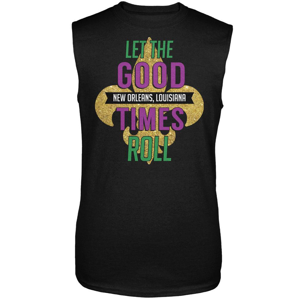 Mardi Gras Let the Good Times Roll Black Adult Sleeveless Shirt Men's Sleeveless T-Shirts Old Glory 2XL Black 