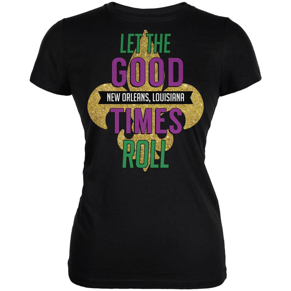 Mardi Gras Let the Good Times Roll Black Juniors Soft T-Shirt Juniors T-Shirts Old Glory 2XL Black 