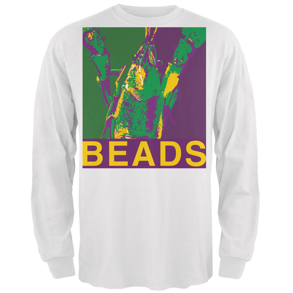 Mardi Gras Crawfish Beads White Adult Long Sleeve T-Shirt Men's Long Sleeves Old Glory 2XL White 