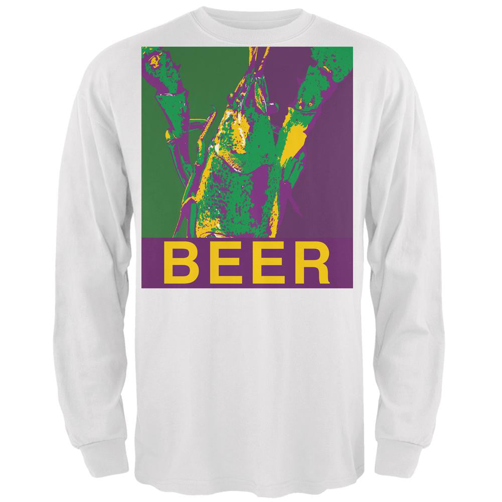 Mardi Gras Crawfish Beer White Adult Long Sleeve T-Shirt Men's Long Sleeves Old Glory SM Grey 