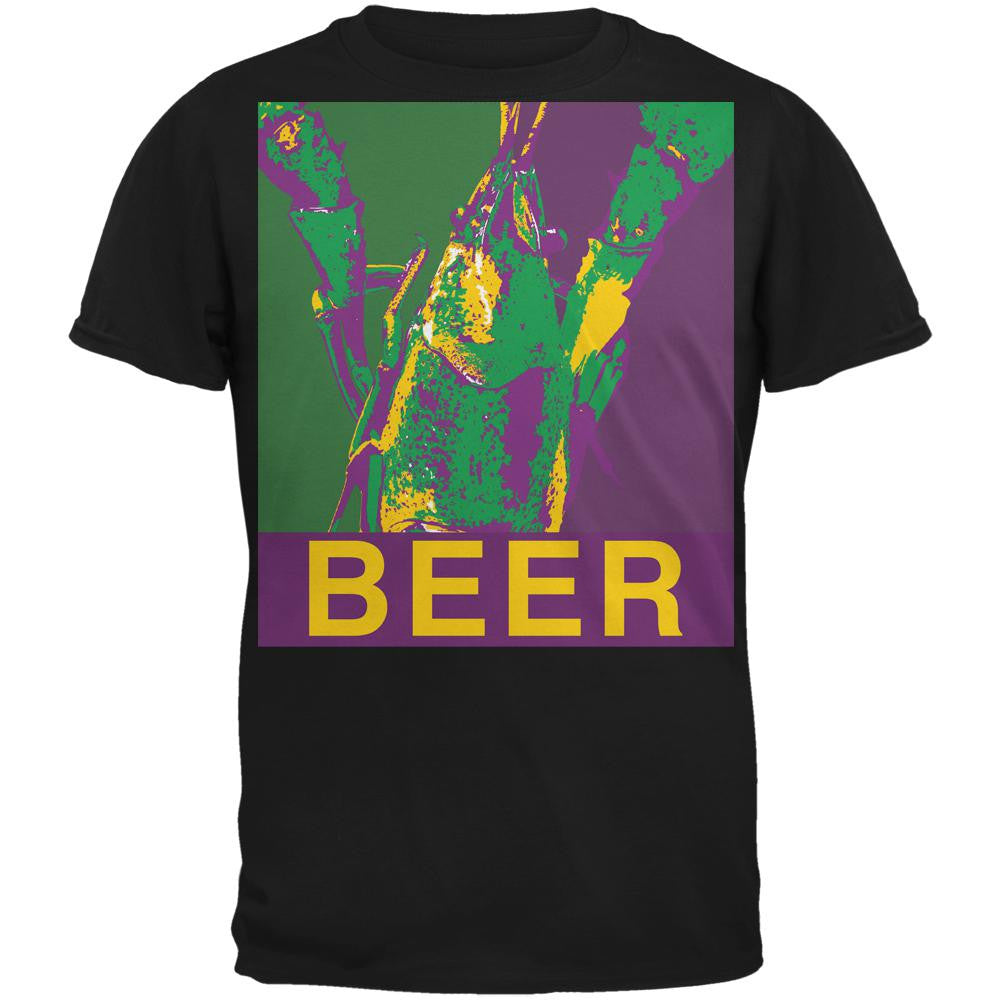 Mardi Gras Crawfish Beer Black Adult T-Shirt Men's T-Shirts Old Glory SM Black 