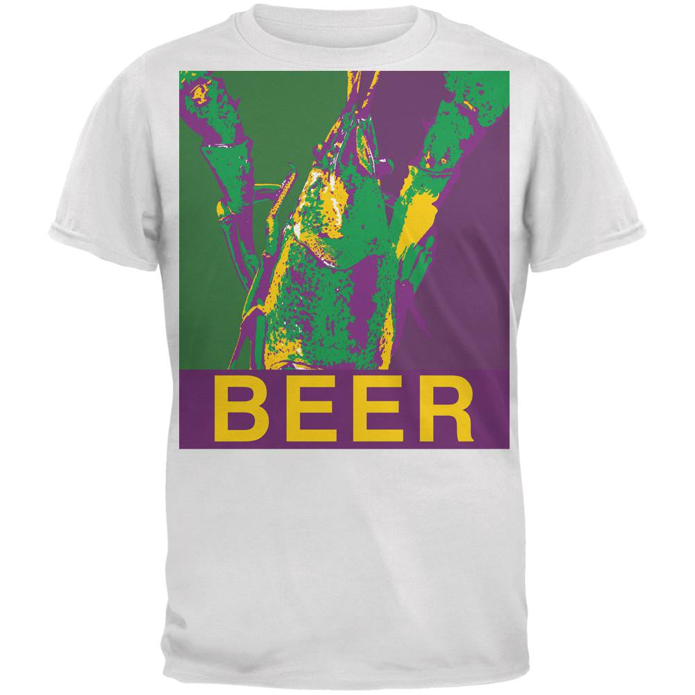 Mardi Gras Crawfish Beer White Adult T-Shirt Men's T-Shirts Old Glory SM White 