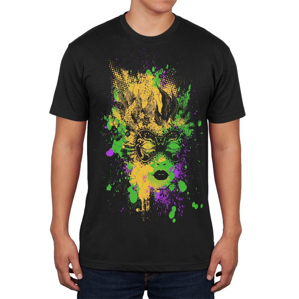 Mardi Gras Carnival Mask Splatter Black Adult Soft T-Shirt Men's T-Shirts Old Glory 2XL Black 