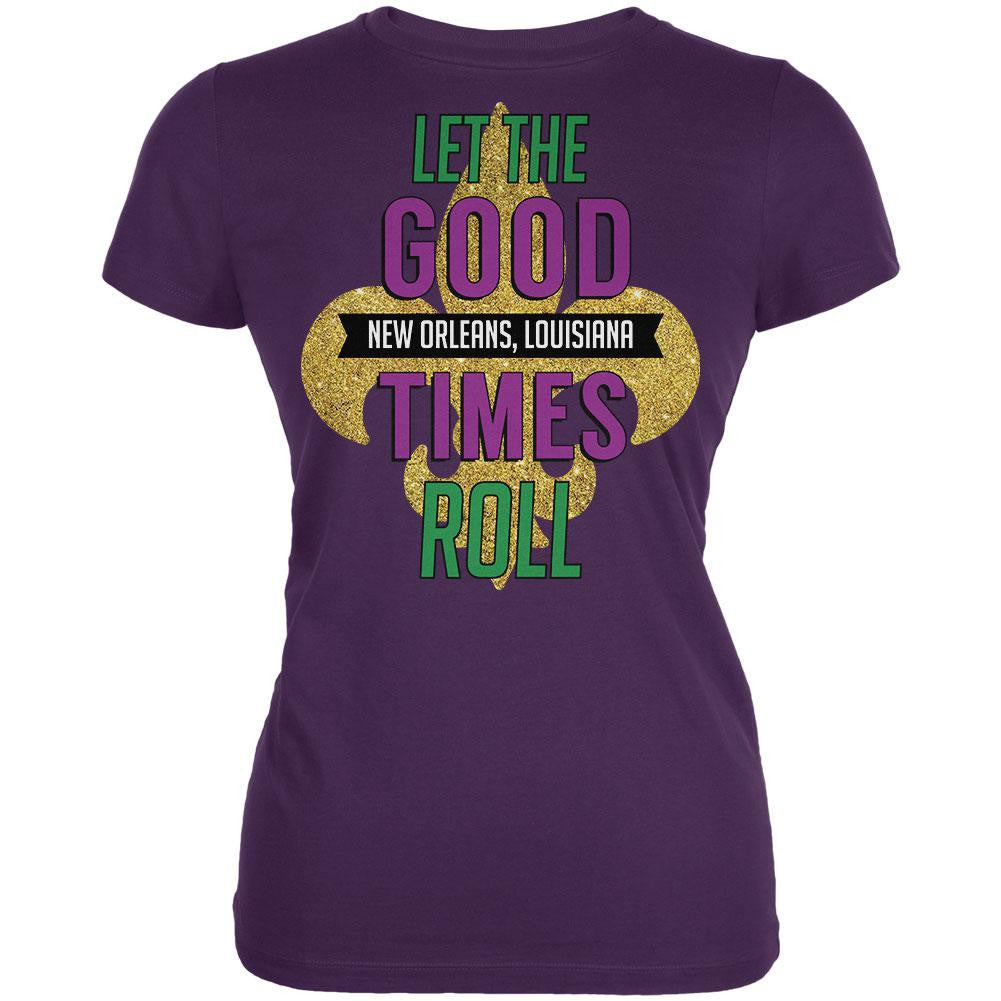 Mardi Gras Let the Good Times Roll Purple Juniors Soft T-Shirt Juniors T-Shirts Old Glory 2XL Purple 