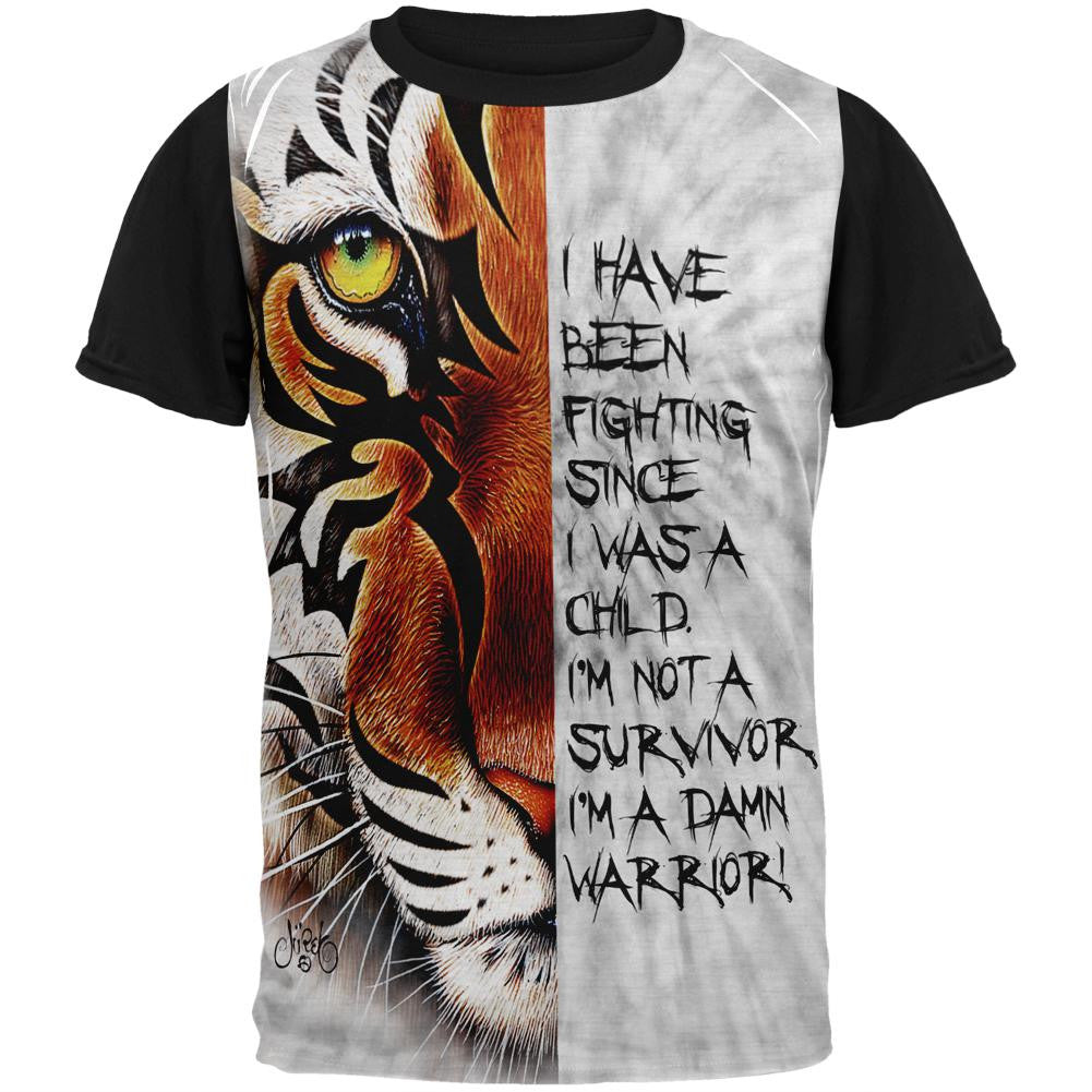 Child Warrior Survivor Inspiration Tiger Adult Black Back T-Shirt Men's T-Shirts Old Glory SM Multi 