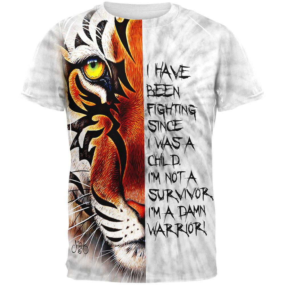 Child Warrior Survivor Inspiration Tiger All Over Adult T-Shirt Men's T-Shirts Old Glory 2XL Multi 
