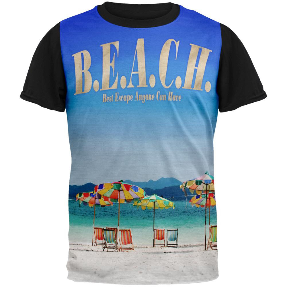 BEACH Best Escape Ever Adult Black Back T-Shirt Men's T-Shirts Old Glory SM Multi 