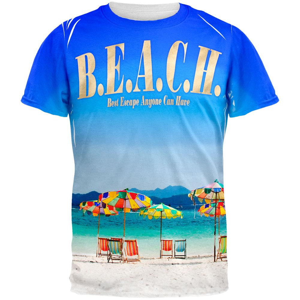 BEACH Best Escape Ever All Over Adult T-Shirt Men's T-Shirts Old Glory 2XL Multi 