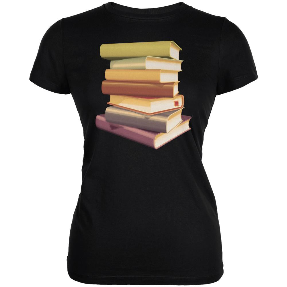 Book Collector Stack Black Juniors Soft T-Shirt Juniors T-Shirts Old Glory SM Black 