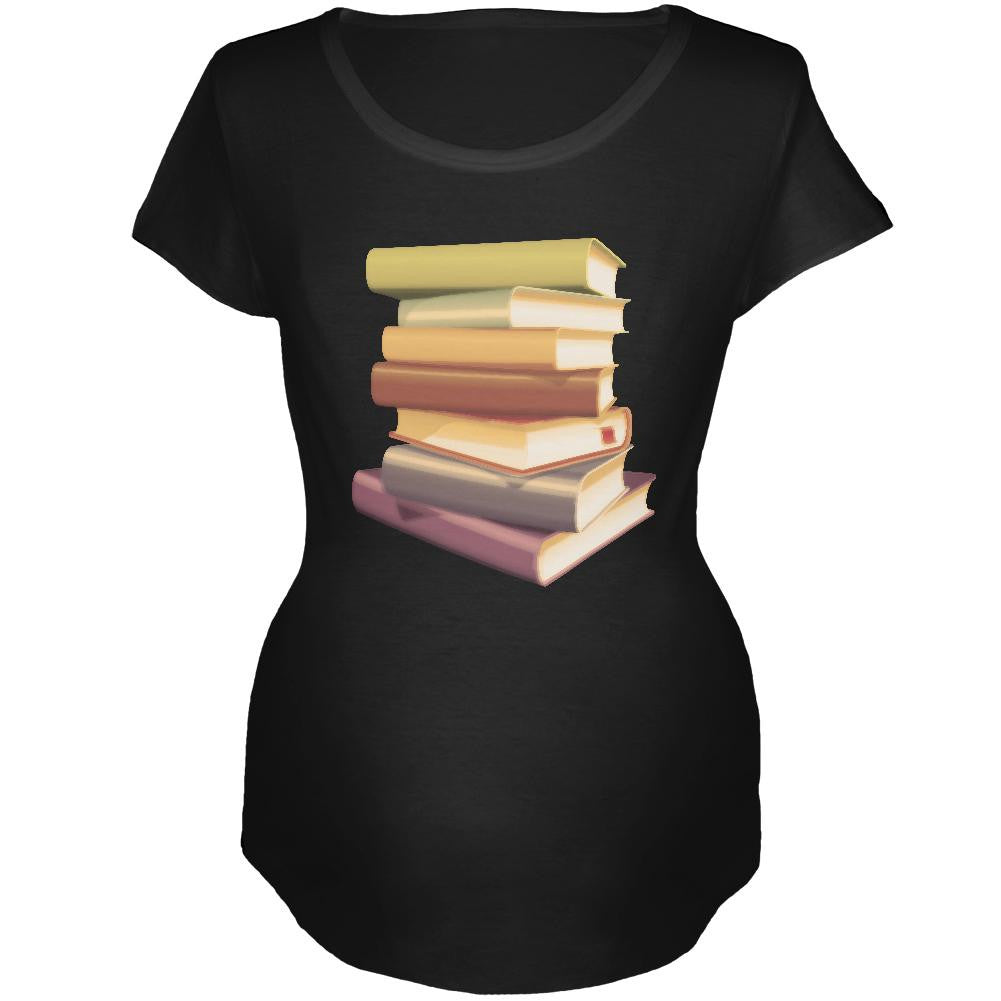 Book Collector Stack Black Maternity Soft T-Shirt Maternity T-Shirts Old Glory SM Black 