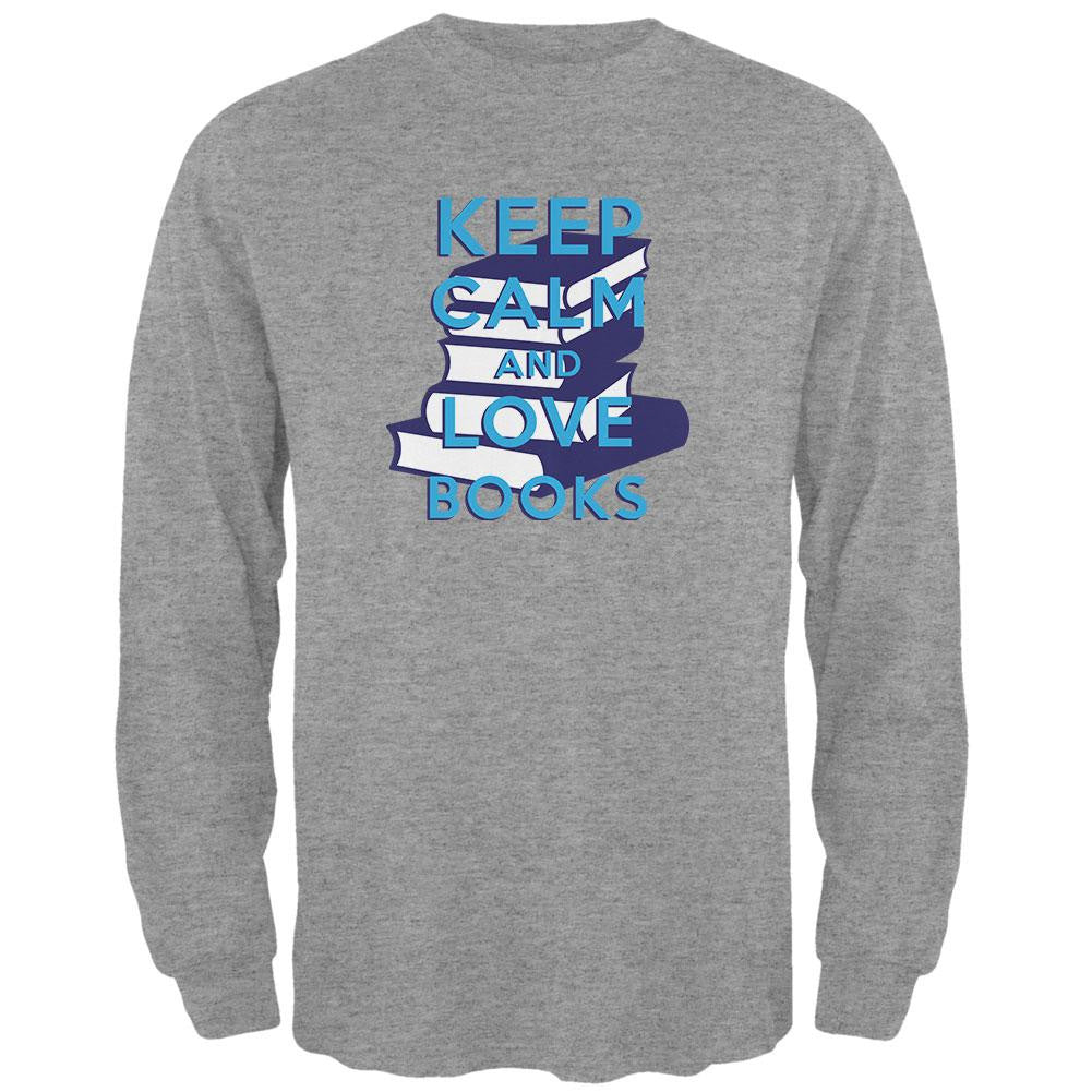 Keep Calm & Love Books Heather Grey Adult Long Sleeve T-Shirt Men's Long Sleeves Old Glory SM Grey 
